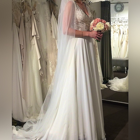 Justin Alexander A-line Wedding Dress Ivory/Nude,Tag Size 8/Street Size 4,#88003 - Picture 3 of 16